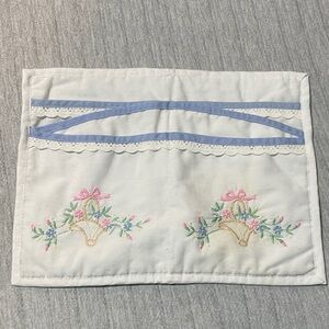 Embroidered Floral Pouch with Blue Accents